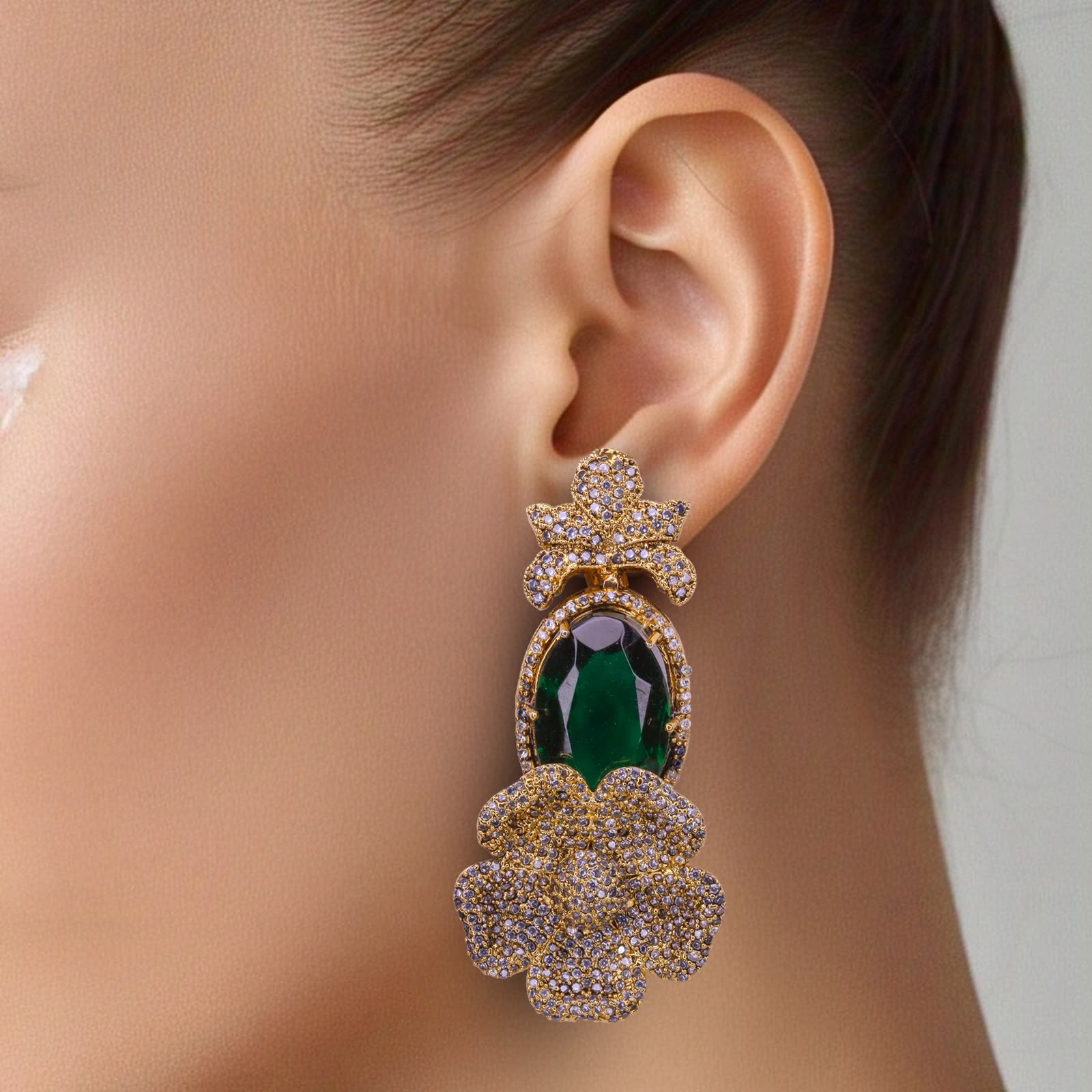 Passion Jewellers emerald drop earring, worn