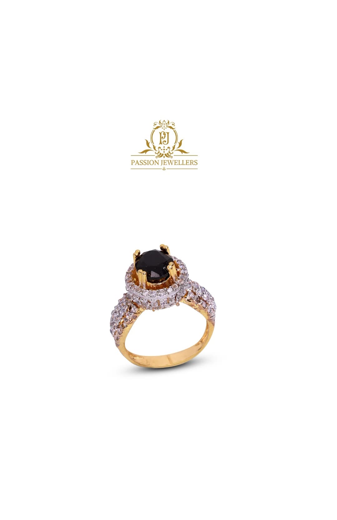 Passion Jewellers gold-plated statement ring with dark centre stone