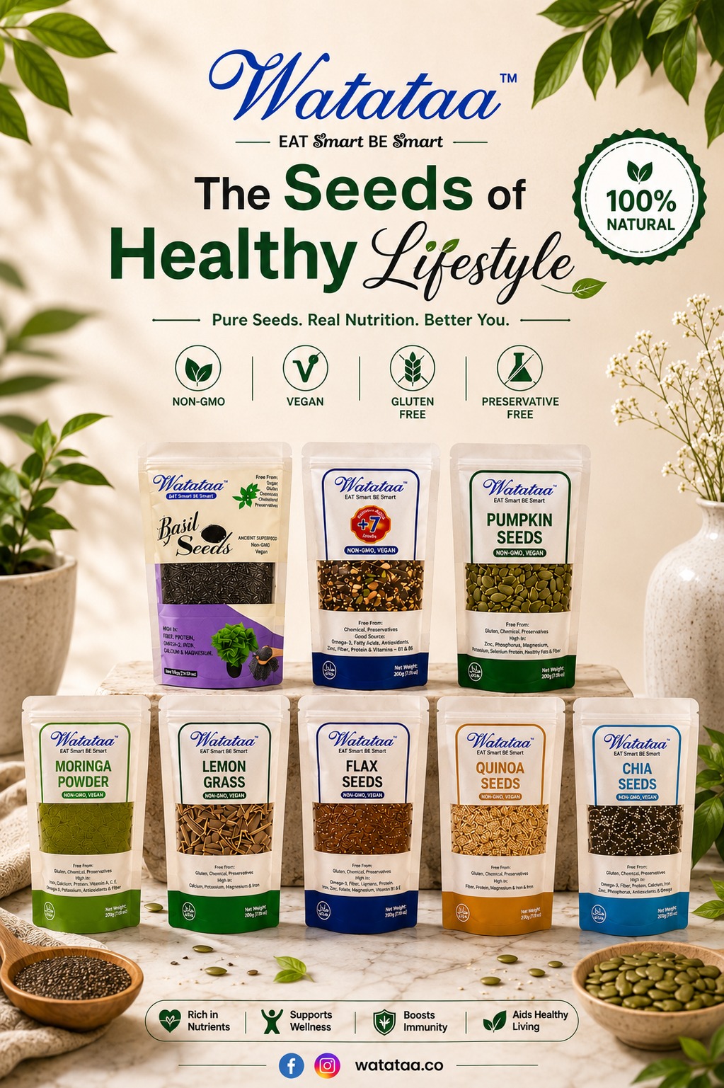 The Watataa seeds range — the "Seeds of a Healthy Lifestyle" campaign visual